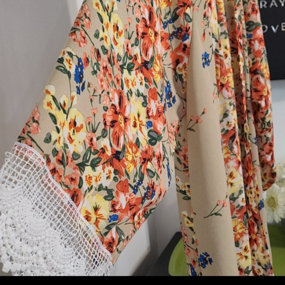Kimono Open Cardigan Cover Up Floral Tatting - Picture 4 of 11